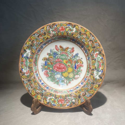 古玩陶瓷保真帶卡 民國 廣彩瓜瓞連綿折沿大賞盤拍賣，當前價格588元