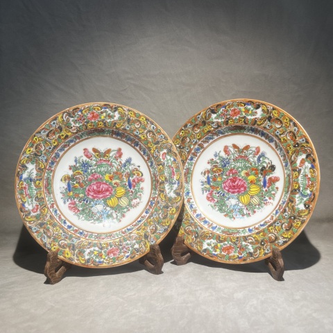 古玩陶瓷保真帶卡 民國 廣彩瓜瓞連綿折沿大賞盤拍賣，當前價格588元