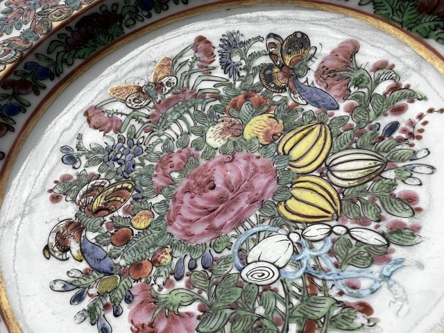 古玩陶瓷保真帶卡 民國 廣彩瓜瓞連綿折沿大賞盤拍賣，當前價格588元