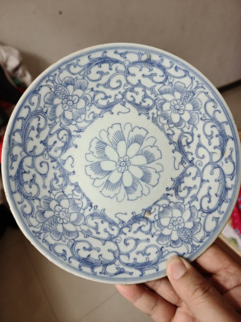 古玩陶瓷青花淡描花卉紋盤拍賣,當前價格880元