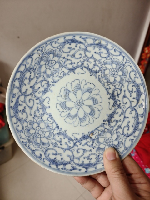 古玩陶瓷青花淡描花卉紋盤拍賣,當前價格880元