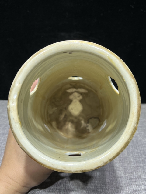 古玩陶瓷精品淺絳～晚清大名頭鄭鳳山淺降彩帽筒拍賣，當前價格8500元