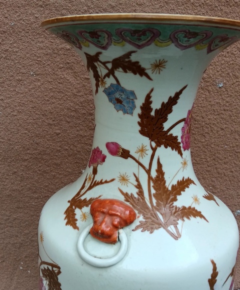 古玩陶瓷晚清民國(guó)粉彩花卉紋獅耳撇口瓶【尺寸大精品】拍賣,當(dāng)前價(jià)格0元