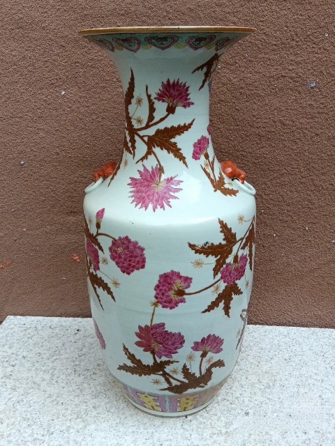 古玩陶瓷晚清民國(guó)粉彩花卉紋獅耳撇口瓶【尺寸大精品】拍賣,當(dāng)前價(jià)格0元