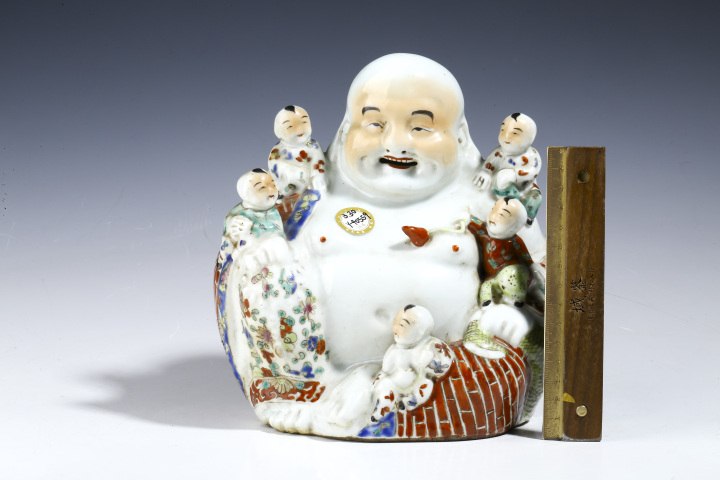 古玩陶瓷民國·粉彩五子登科彌勒坐像拍賣，當前價格4000元