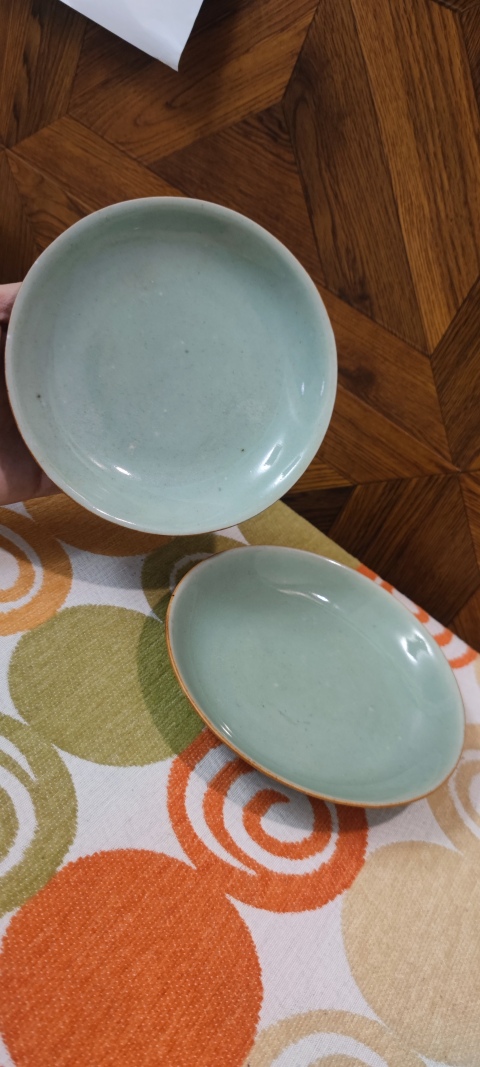 古玩陶瓷大清嘉慶年制款豆青釉大盤一對拍賣，當(dāng)前價格428元