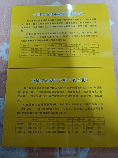 古玩錢幣老三花硬幣二套拍賣，當前價格260元