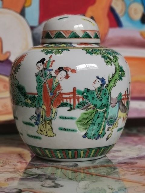 古玩陶瓷五彩西廂記紋蓋罐拍賣,當前價格6688元