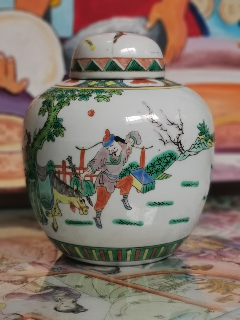 古玩陶瓷五彩西廂記紋蓋罐拍賣,當前價格6688元
