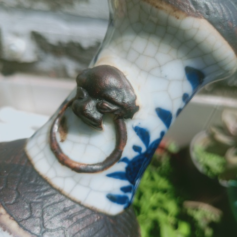 古玩陶瓷哥釉青花花鳥紋蒜頭賞瓶拍賣，當前價格2980元