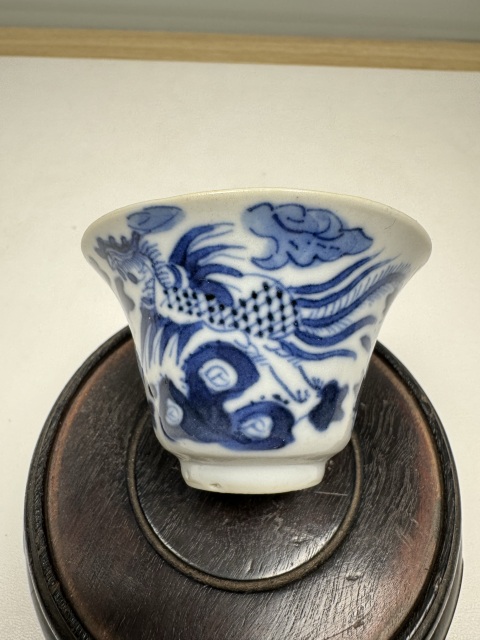 古玩陶瓷青花鳳穿牡丹圖撇口杯拍賣，當前價格3600元