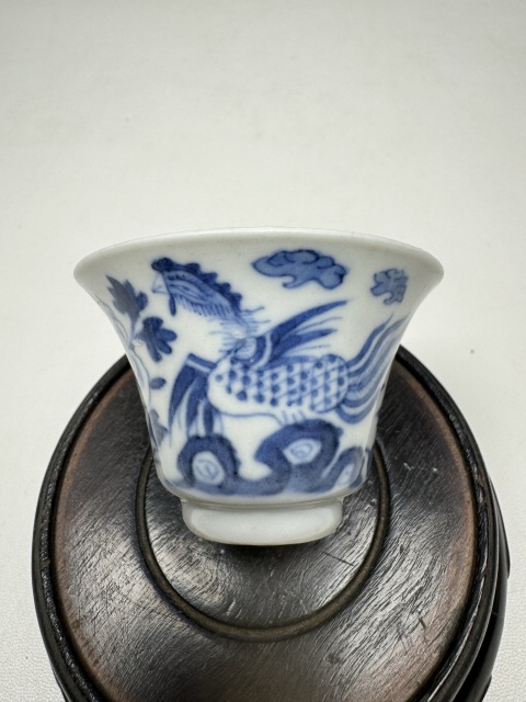 古玩陶瓷青花鳳穿牡丹圖馬蹄杯拍賣,當前價格3600元