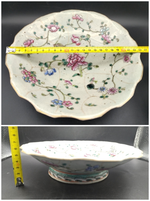 古玩陶瓷粉彩蟲草紋供盤拍賣,當前價格2000元