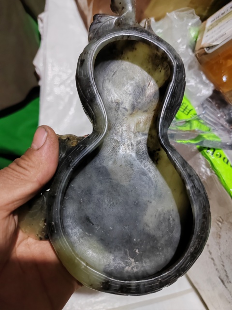 古玩玉器岫玉雕“葫蘆形筆洗”拍賣，當前價格1366元