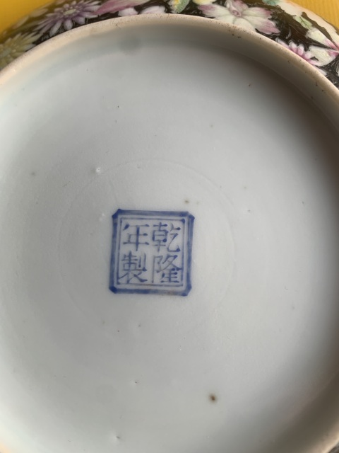 古玩陶瓷墨地粉彩百花不落地紋盤拍賣，當(dāng)前價(jià)格3800元