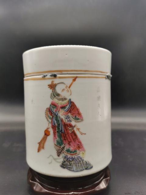 清代 鹹豐年制款 粉彩無雙譜人物故事紋 茶葉罐 蓋