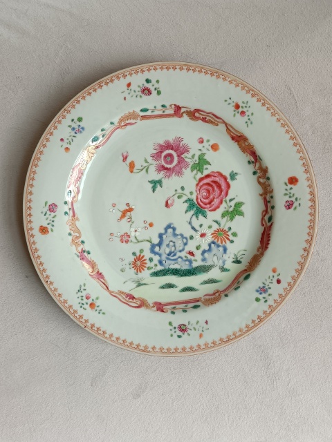 古玩陶瓷粉彩花鳥花卉紋盤拍賣，當前價格1230元