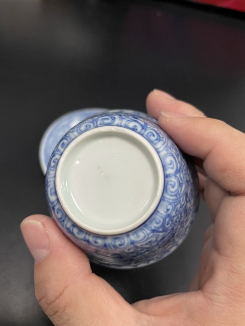 古玩陶瓷清康熙·青花輕描淡寫荷花杯碟套拍賣，當前價格3000元