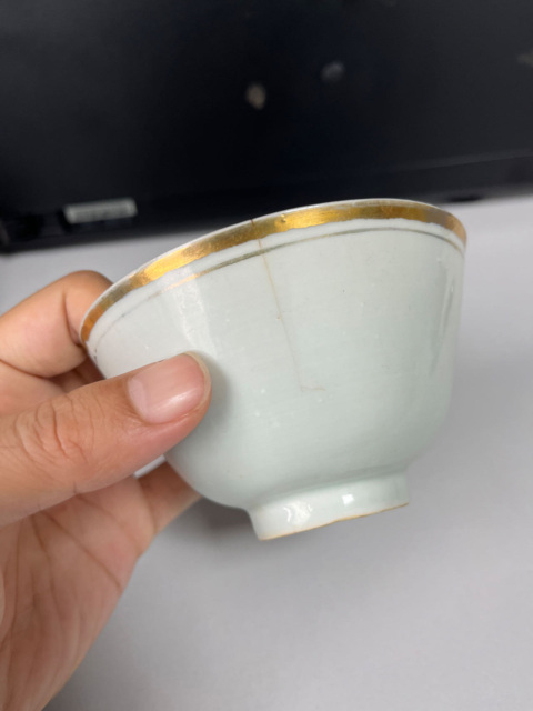 古玩陶瓷清末民初白釉描金蓋碗拍賣,當前價格120元
