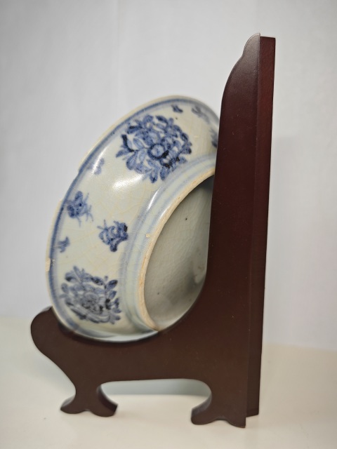 古玩陶瓷明空白期青花茶花紋撇口盤拍賣,當前價格4321元