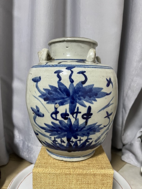 古玩陶瓷清中期花卉紋青花四系壺拍賣，當前價格1200元