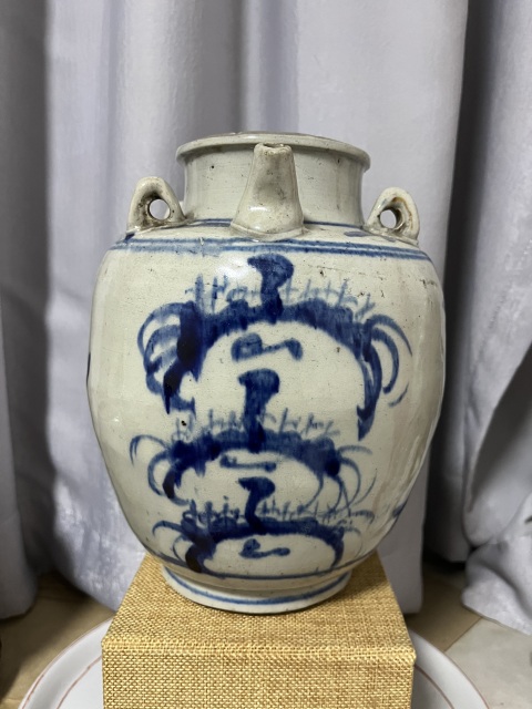 古玩陶瓷清中期花卉紋青花四系壺拍賣，當前價格1200元