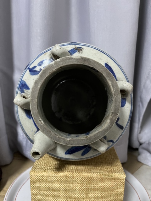 古玩陶瓷清中期花卉紋青花四系壺拍賣，當前價格1200元