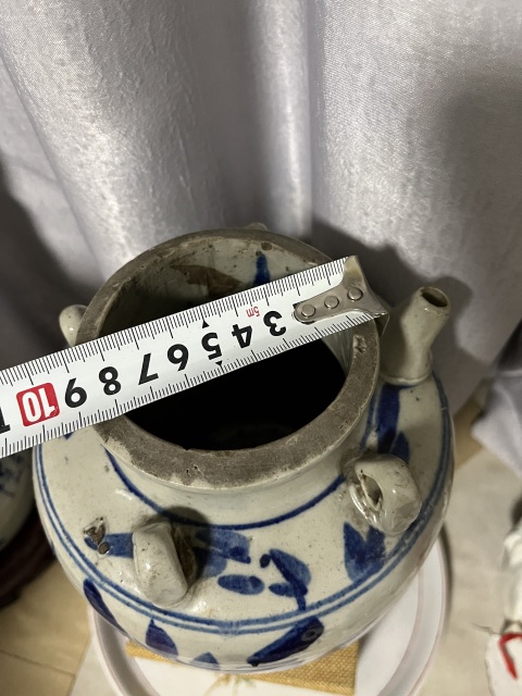 古玩陶瓷清中期花卉紋青花四系壺拍賣，當前價格1200元