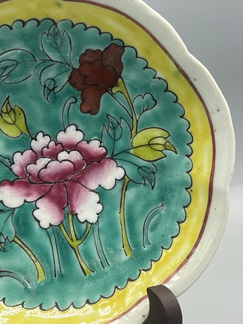 古玩陶瓷清同治松石綠釉一品富貴海棠盤拍賣,當前價格600元