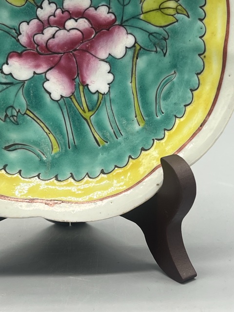 古玩陶瓷清同治松石綠釉一品富貴海棠盤拍賣,當前價格600元