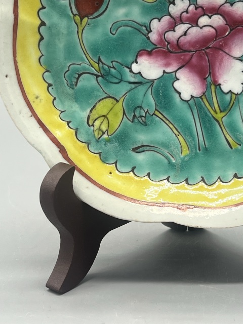 古玩陶瓷清同治松石綠釉一品富貴海棠盤拍賣,當前價格600元