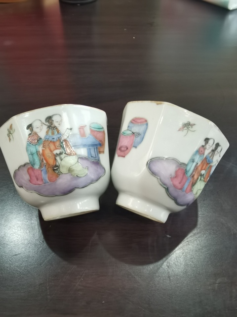 古玩陶瓷粉彩仕女圖八方杯子  一對拍賣，當前價格12000元