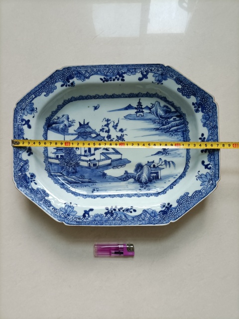古玩陶瓷青花亭臺樓閣山水紋方盤拍賣,當前價格3200元