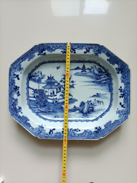 古玩陶瓷青花亭臺樓閣山水紋方盤拍賣,當前價格3200元
