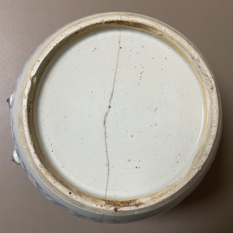 古玩陶瓷嘉慶清中時期景德鎮窯青花四系粥罐拍賣,當前價格299元