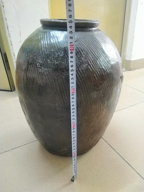 古玩陶瓷褐釉繩紋大罐拍賣，當前價格480元