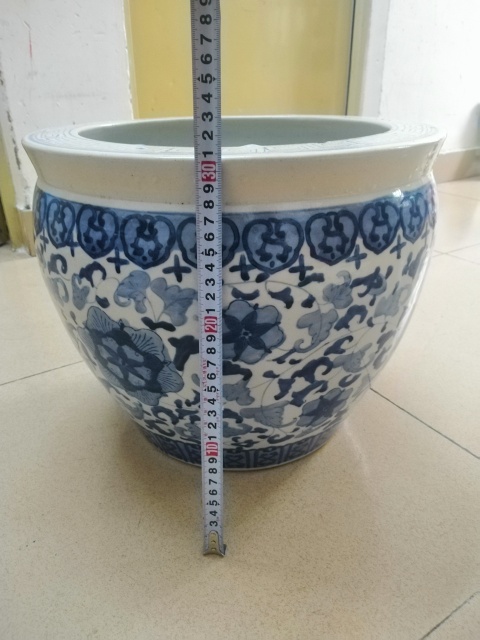 古玩陶瓷青花纏枝花卉紋卷缸拍賣，當前價格360元