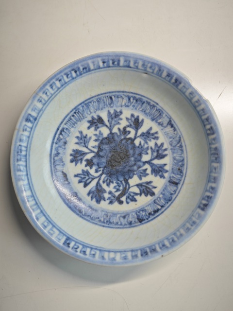 古玩陶瓷明空白期青花茶花紋撇口盤拍賣,當前價格4321元