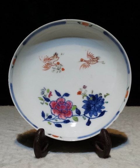 古玩陶瓷清乾隆青花斗彩粉彩礬紅描金花鳥紋盤拍賣，當前價格3900元