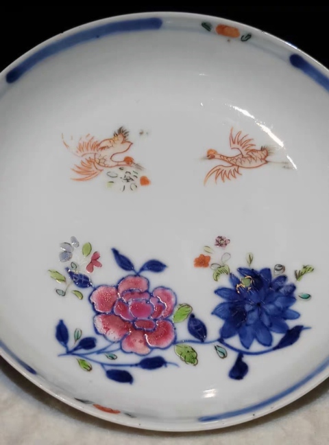 古玩陶瓷清乾隆青花斗彩粉彩礬紅描金花鳥紋盤拍賣，當前價格3900元