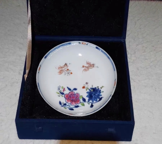 古玩陶瓷清乾隆青花斗彩粉彩礬紅描金花鳥紋盤拍賣，當前價格3900元