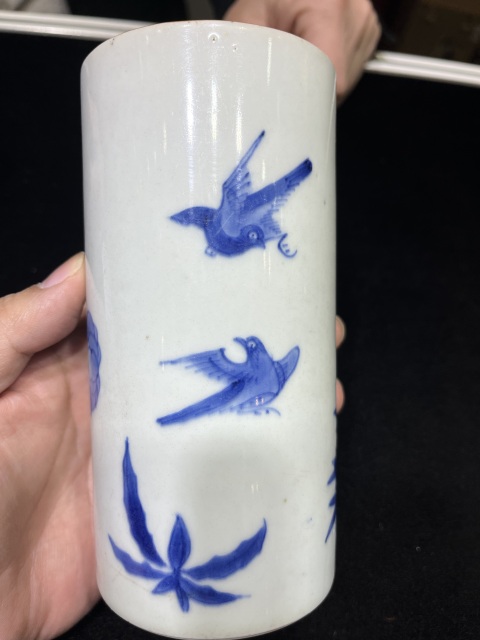 古玩陶瓷清.順治青花花鳥紋文房筆筒拍賣,當前價格85000元