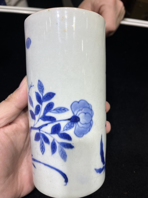 古玩陶瓷清.順治青花花鳥紋文房筆筒拍賣,當前價格85000元