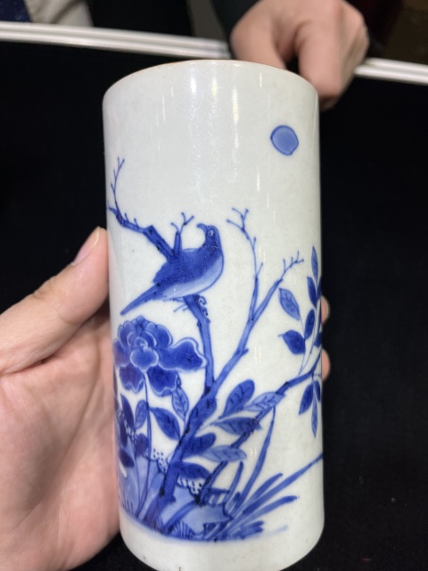 古玩陶瓷清.順治青花花鳥紋文房筆筒拍賣,當前價格85000元