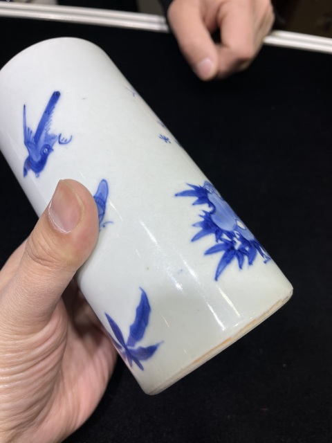 古玩陶瓷清.順治青花花鳥紋文房筆筒拍賣,當前價格85000元