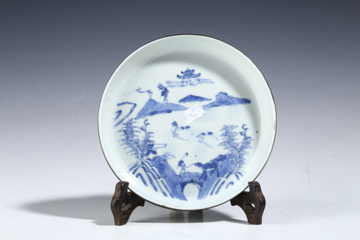 古玩陶瓷晚清·青花漁樵耕讀紋洗拍賣,當前價格158元