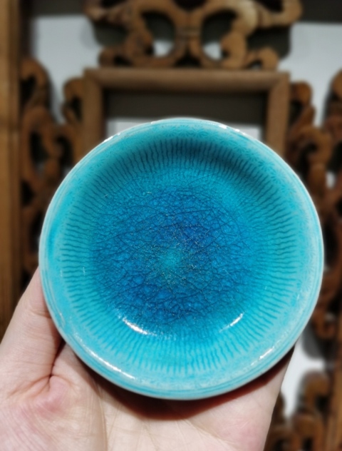古玩陶瓷孔雀藍釉雙盤拍賣,當前價格2000元