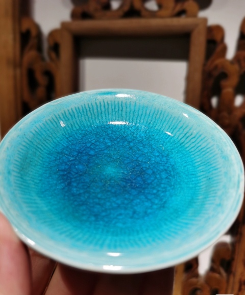 古玩陶瓷孔雀藍釉雙盤拍賣,當前價格2000元