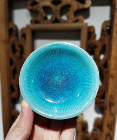 古玩陶瓷孔雀藍釉雙盤拍賣,當前價格2000元