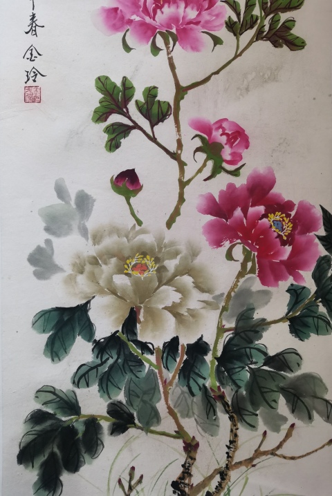 古玩字畫著名電影演員婁師白大師入室弟子中美協會員張金玲富貴圖拍賣，當前價格3000元